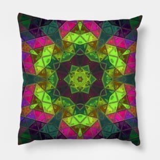 Mosaic Kaleidoscope Flower Green Pink and Purple Pillow