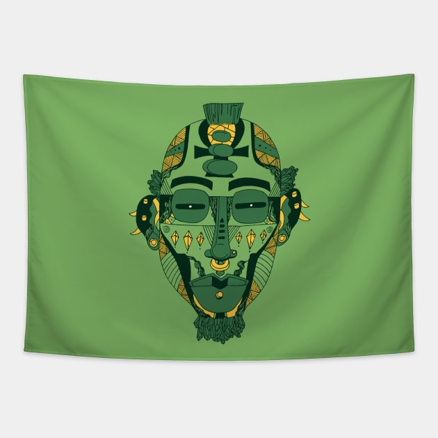 Forrest Green African Mask 5 Tapestry by kenallouis