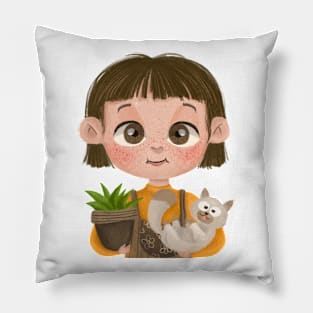 Little Girl and Cat Pillow