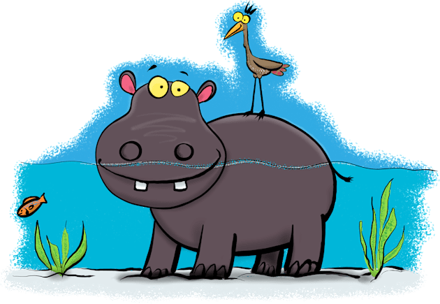 Cute hippo in the river with bird cartoon Kids T-Shirt by FrogFactory