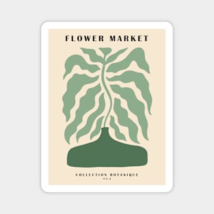 Flower market, Green botanical art, Retro print, Cottagecore, Aesthetic poster, Abstract flower in a vase Magnet