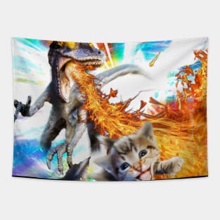 Funny Fire Velociraptor Raptor Dinosaur & Kitty Cat Tapestry