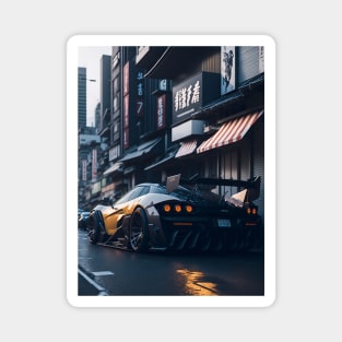 Dark Sports Car in Japanese City Magnet