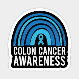 Colon Cancer Awareness Blue Ribbon and Rainbow Magnet