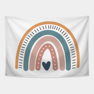 Boho rainbow with a unique design with a heart, dots and a neutral color pallet Tapestry