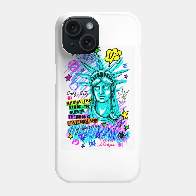 Colorful New York City Illustration showing well know landmark Phone Case by jshep