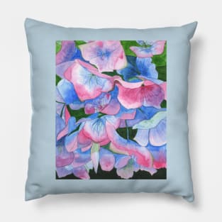 Pink and blue hydrangea watercolour painting Pillow