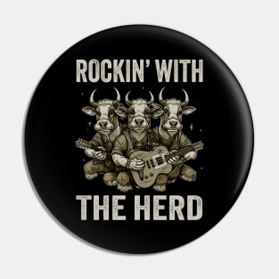 Rockin With The Herd Guitar Cow Band Fun Pin