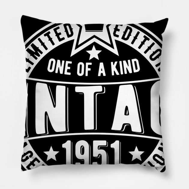 1951 70th Birthday gift vintage badge Pillow by The Arty Apples