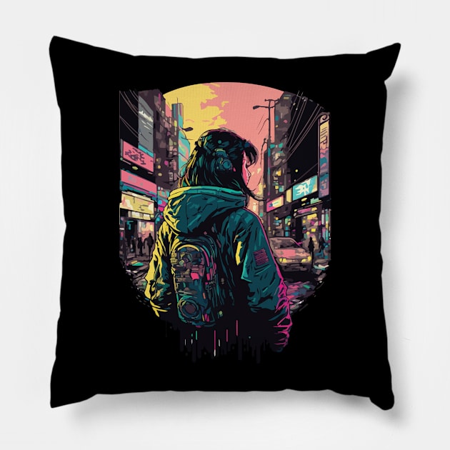 Japanese Street Cyberpunk Tokyo Streetwear Pillow by vectrus