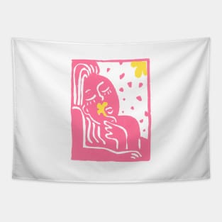 Dawn of Spring - pink flower girl Tapestry