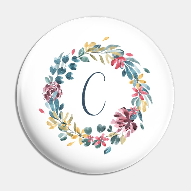 Floral Monogram C Colorful Full Blooms Pin by floralmonogram