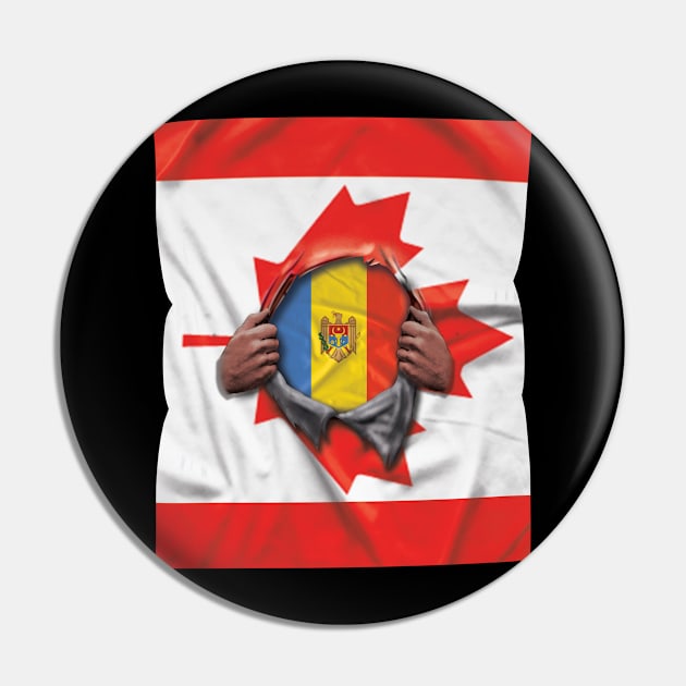 Moldova Flag Canadian Flag Ripped - Gift for Moldovan From Moldova Pin by Country Flags