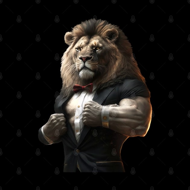 Muscular Lion in Tuxedo Flexing Biceps by TheDesignStore