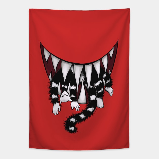 Sharp Teeth Monster Cat Eater Tapestry by Boriana Giormova
