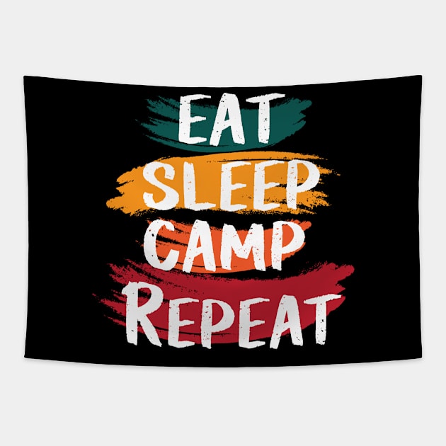 Eat sleep camp repeat Tapestry by Marioma