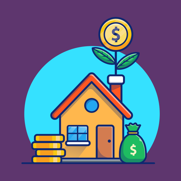 House With Gold Coin Money Plant Cartoon by Catalyst Labs