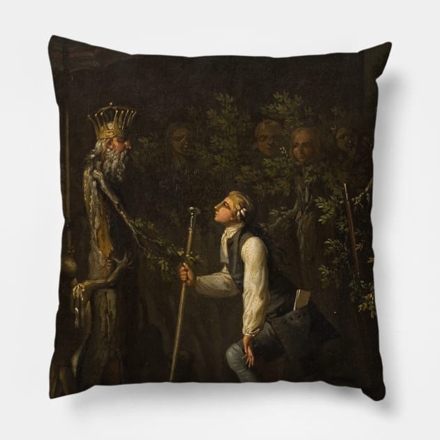 The Potuans are Surprised to See Niels Klim Genuflect in Front of the Wise Prince by Nicolai Abildgaard Pillow by Classic Art Stall