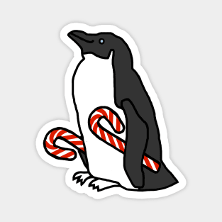 Christmas Penguin Holding Candy Cane Magnet