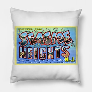 Greetings from Seaside Heights, New Jersry - Vintage Large Letter Postcard Pillow