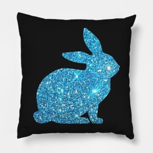 Light Blue Faux Glitter Easter Bunny Pillow