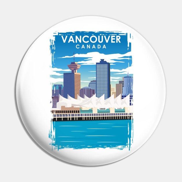 Vancouver Canada Vintage Minimal Travel Poster Pin by jornvanhezik