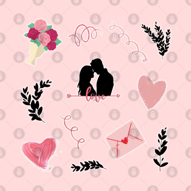 Love stickers valentines day pattern by BoogieCreates