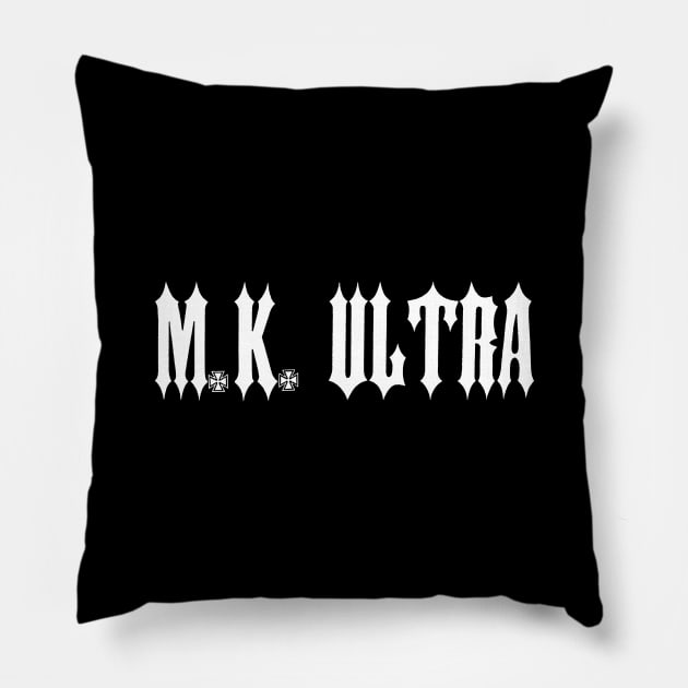 M.K. ULTRA Classic Logo WHITE - Pillow by MKULTRA