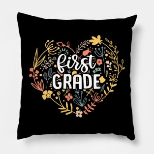 First Grade Floral Heart Back To School Pillow