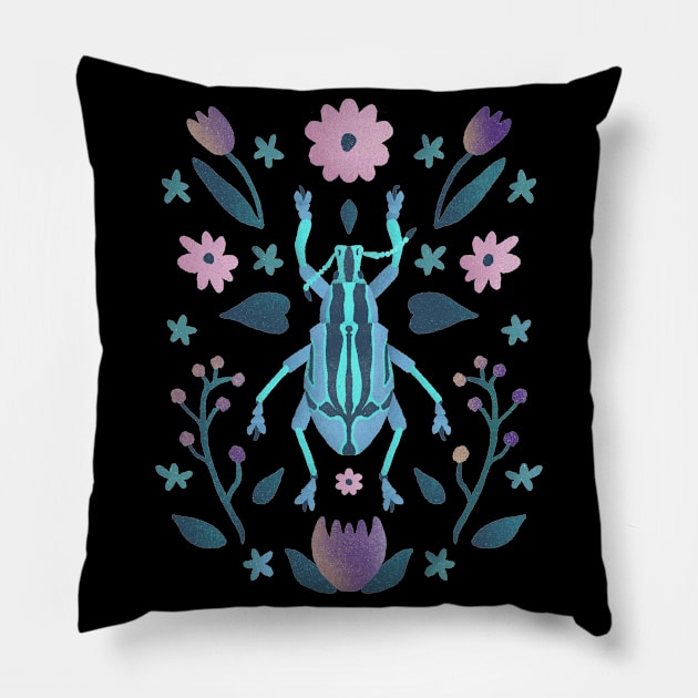 Bright Blue Beetle Pillow by Annelie