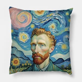 Starry Sunflowers: A Van Gogh Tribute Portrait Pillow