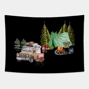 Camping Collage Vintage Forest Car Retro Tapestry