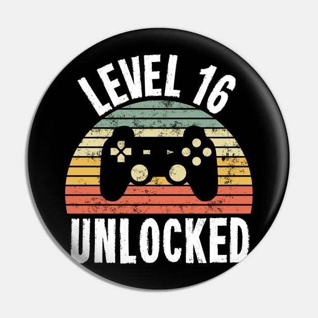 Level 16 Unlocked T-Shirt - 16th Birthday Gamer Gift - Sixteenth Anniversary Gift Pin by Ilyashop