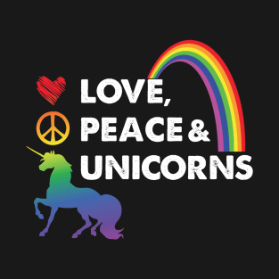 Love Peace and Unicorns Shirt Rainbow Colors illustration shades T-Shirt
