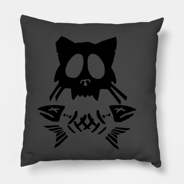 Cat and Crossbones BLACK Pillow by BradyRain