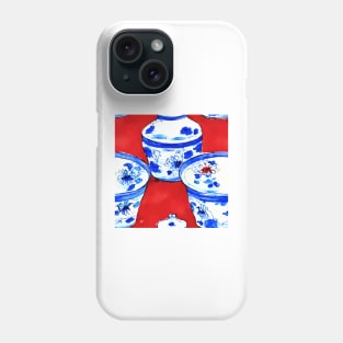 Blue and white chinoiserie bowls on red background Phone Case