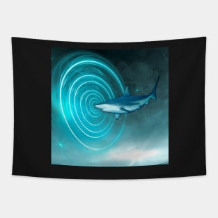 Shark in Space Fantasy Graphic Art Design Tapestry