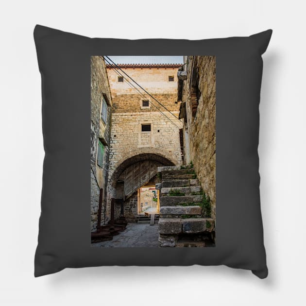 Street in Kastilac in Kastela, Croatia Pillow by jojobob