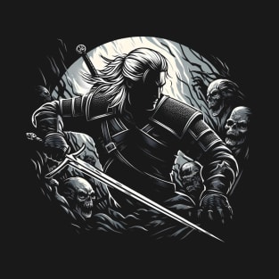 Monster Slayer Battles the Undead - Dark Fantasy T-Shirt