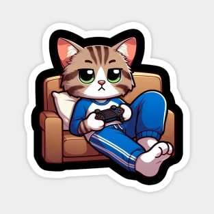 Tabby Cat Playing Game Relaxing Comfy Sofa Magnet