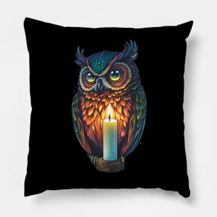 Owl Painting with a Candle Pillow