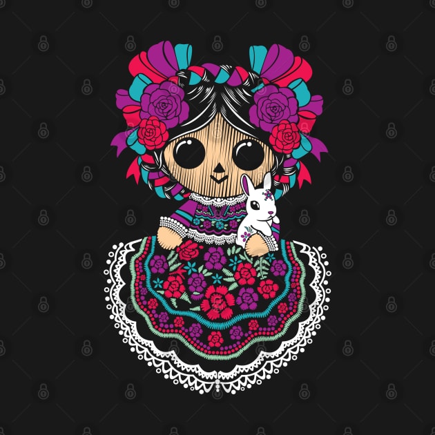 Cute Lele Mexican Doll Embroidery Effect Mex Art by Velvet Love Design 