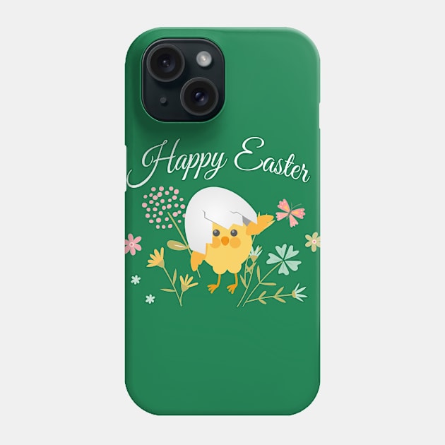 Happy Easter Hatched Chick w Flowers Phone Case by letnothingstopyou