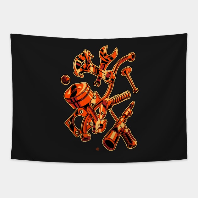 Machine parts and tools illustration part 1 - engine Tapestry by ASAKDESIGNS