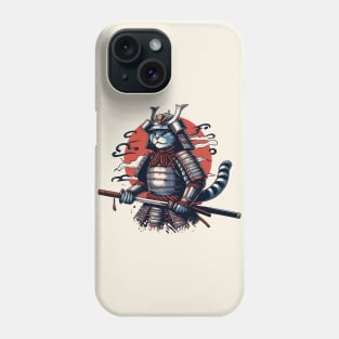 Cute Retro Cat Samurai Portrait Ninja Japan Art Phone Case