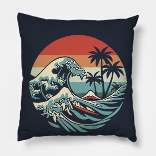 Japan Wave and Palm Trees Pillow