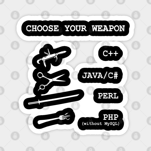 Perl, Java, C Sharp, Php, C++ Programming Language Comparison Joke Magnet by alltheprints