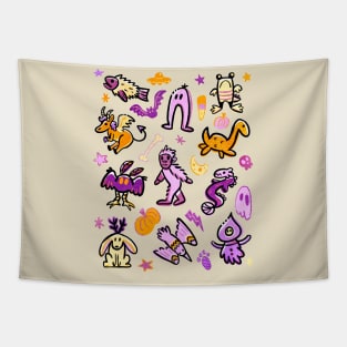 Halloween Cryptid Monsters Cartoon Pattern Tapestry