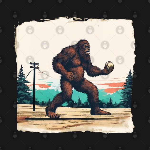 Funny Bigfoot Holding a Baseball American Baseball Player Brother by DaysuCollege