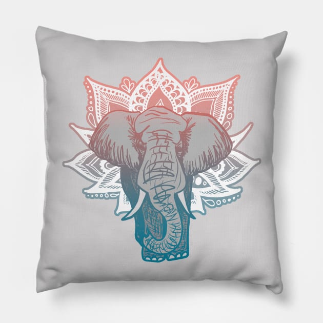 Lotus Elephant Mandala Pillow by julieerindesigns